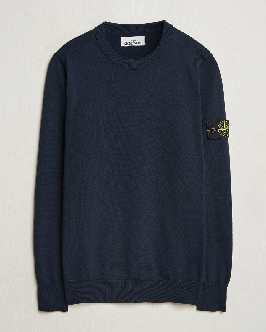 Hombres | Jerséis y prendas de punto | Stone Island | Soft Organic Cotton Crew Neck Navy Blue