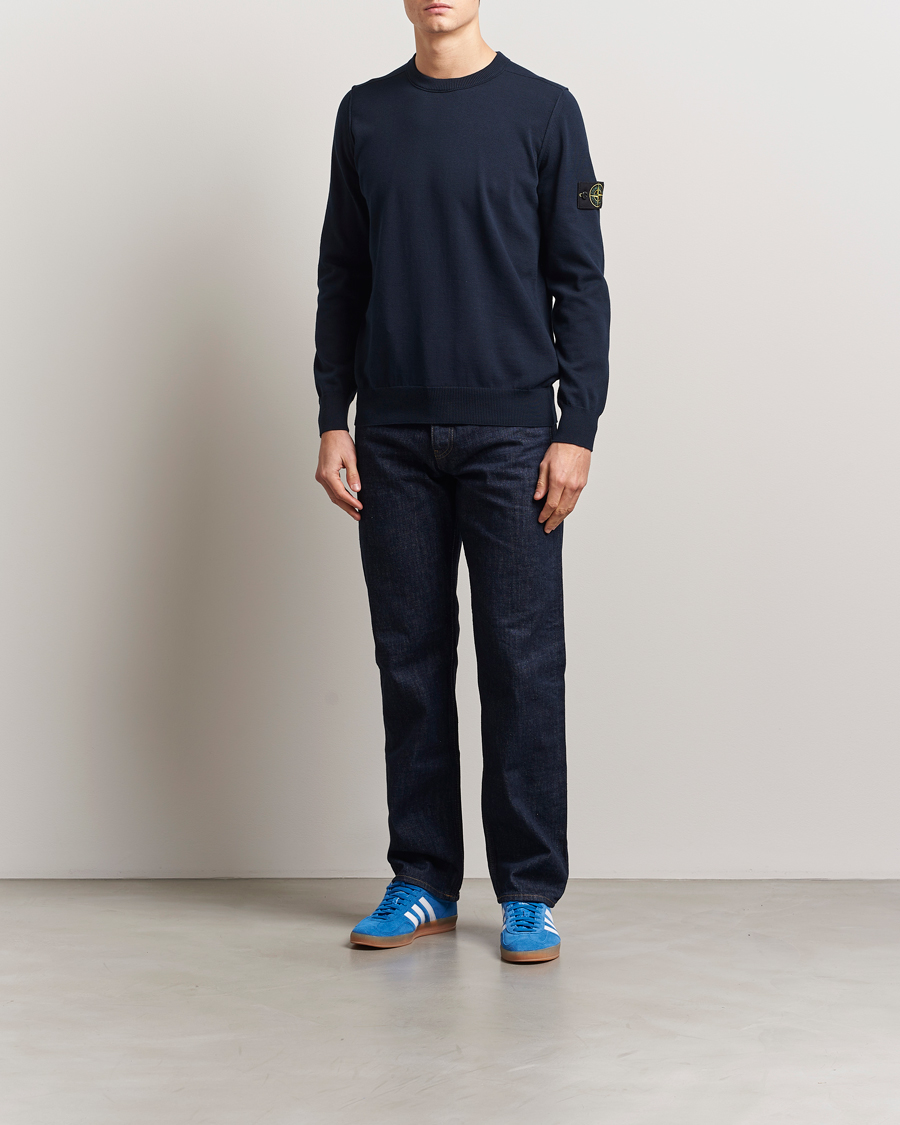 Hombres | Jerséis y prendas de punto | Stone Island | Soft Organic Cotton Crew Neck Navy Blue