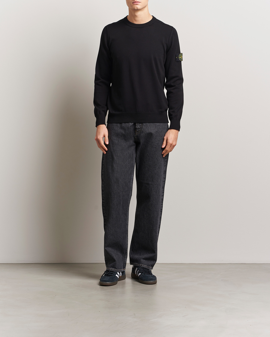 Hombres | Jerséis y prendas de punto | Stone Island | Soft Organic Cotton Crew Neck Black