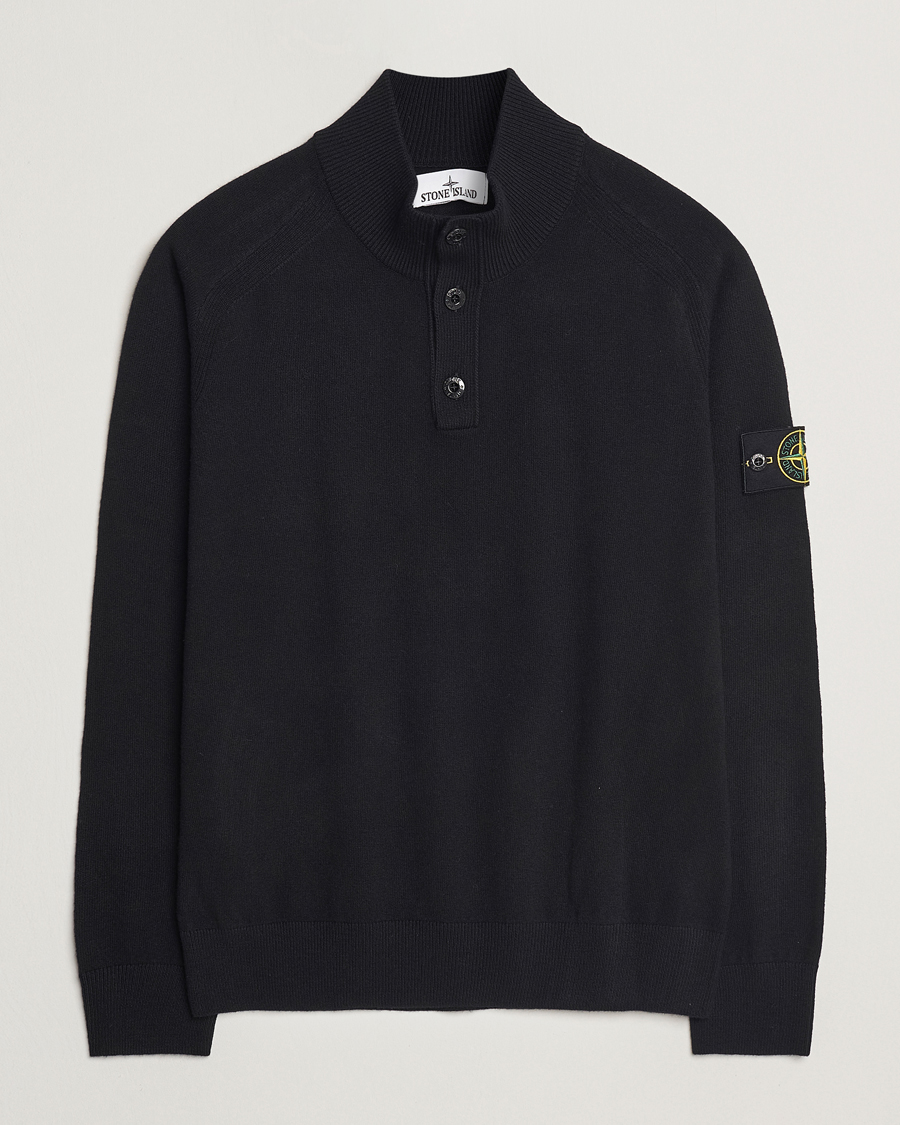 Hombres | Jerséis y prendas de punto | Stone Island | Knitted Geelong Wool Half Button Zip Black