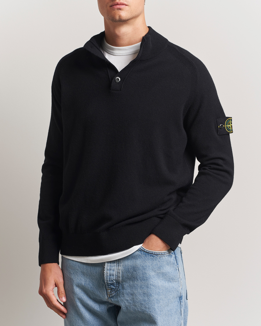 Hombres | Jerséis y prendas de punto | Stone Island | Knitted Geelong Wool Half Button Zip Black