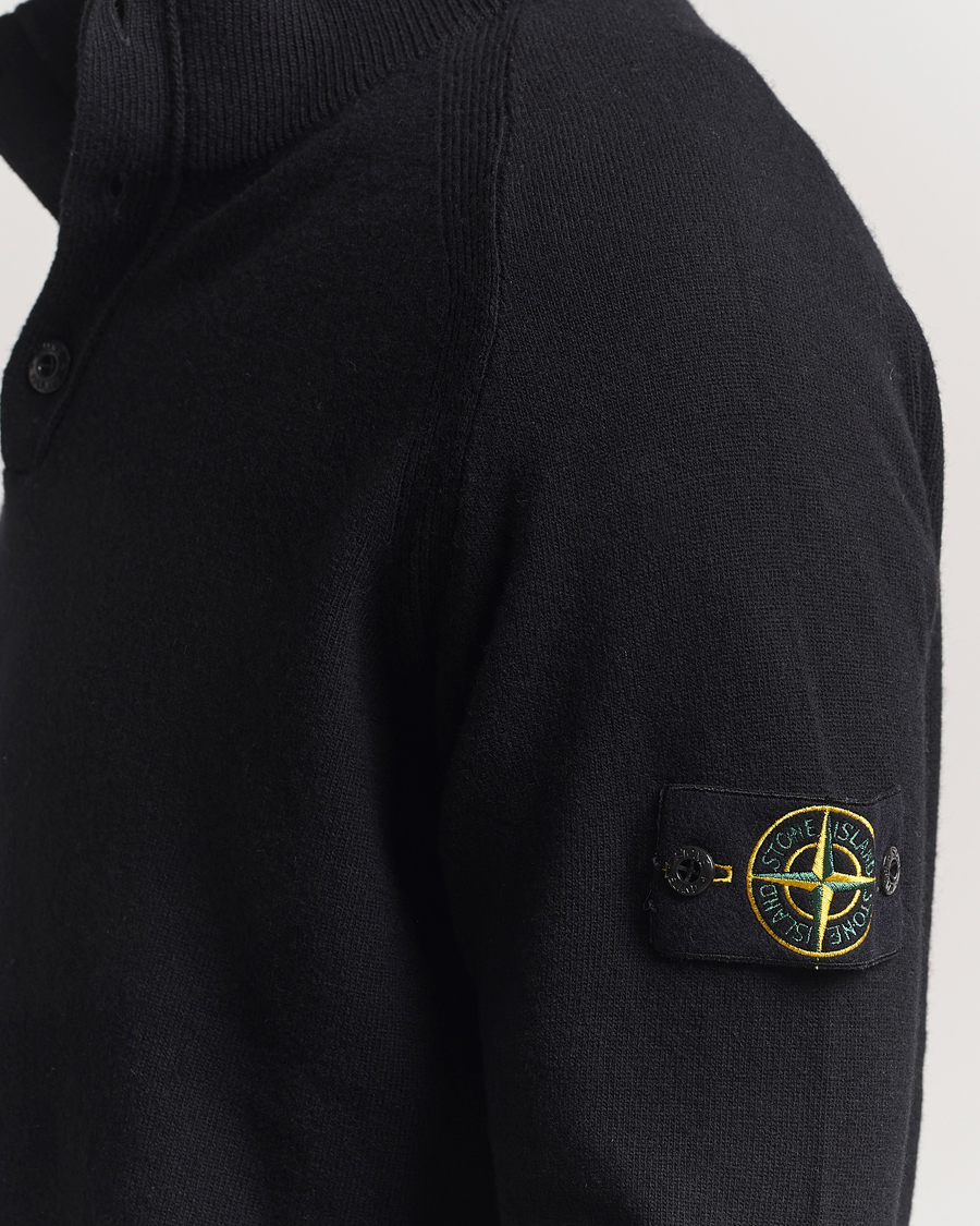 Hombres | Jerséis y prendas de punto | Stone Island | Knitted Geelong Wool Half Button Zip Black