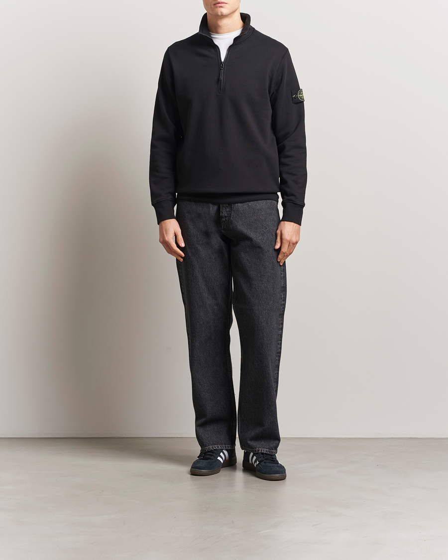 Hombres | Jerséis y prendas de punto | Stone Island | Garment Dyed Fleece Half Zip Black