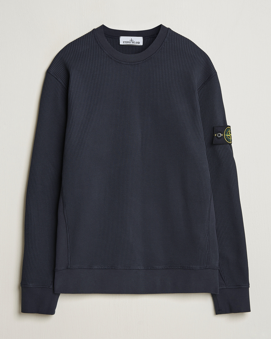Hombres | Jerséis y prendas de punto | Stone Island | Organic Cotton Waffle Fleece Sweatshirt Navy Blue