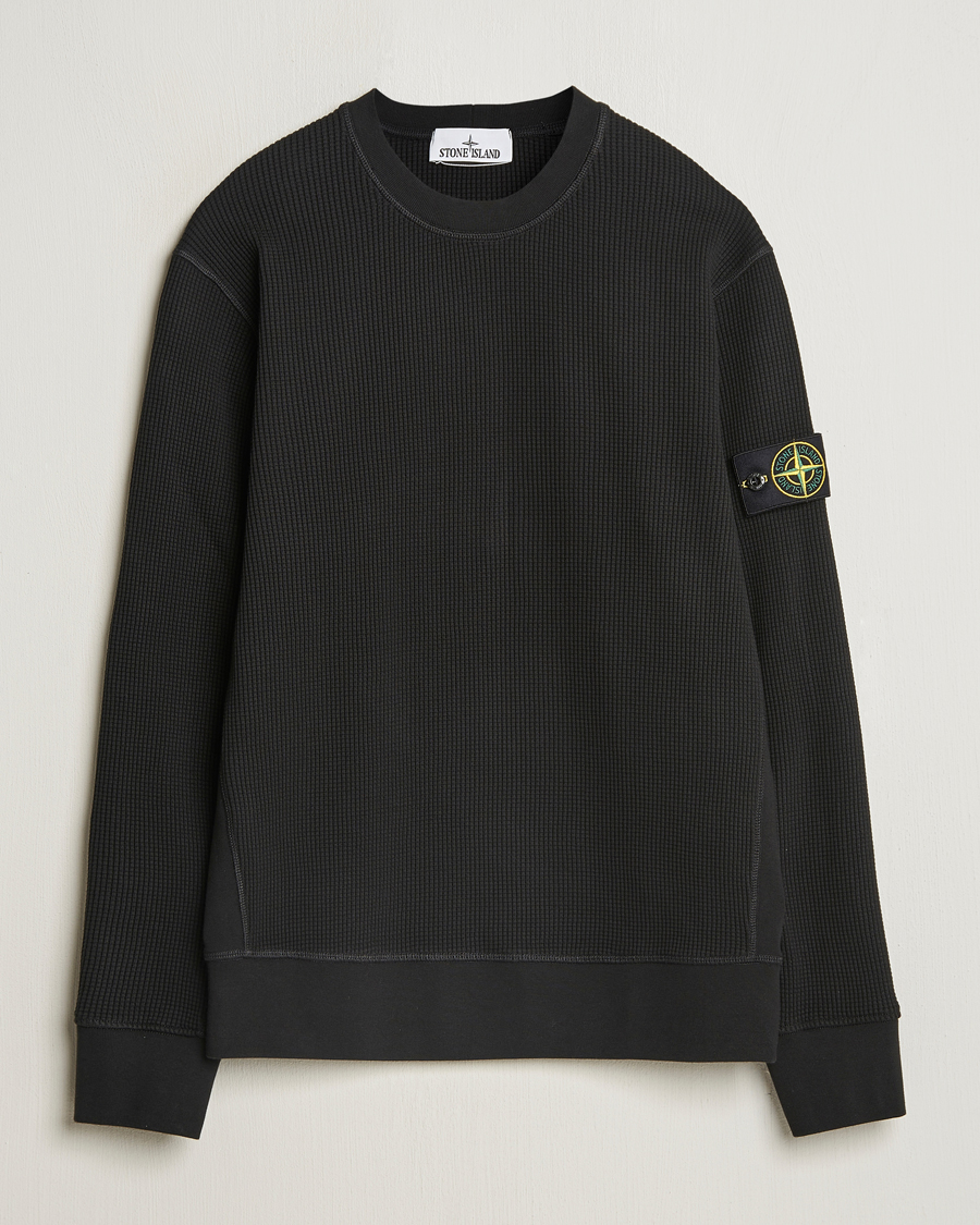 Hombres | Jerséis y prendas de punto | Stone Island | Organic Cotton Waffle Fleece Sweatshirt Black