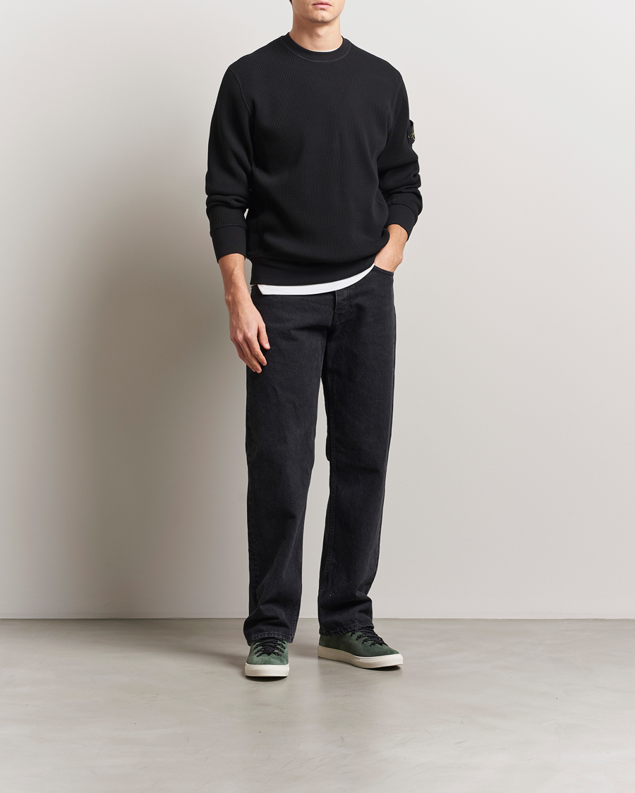 Hombres | Jerséis y prendas de punto | Stone Island | Organic Cotton Waffle Fleece Sweatshirt Black