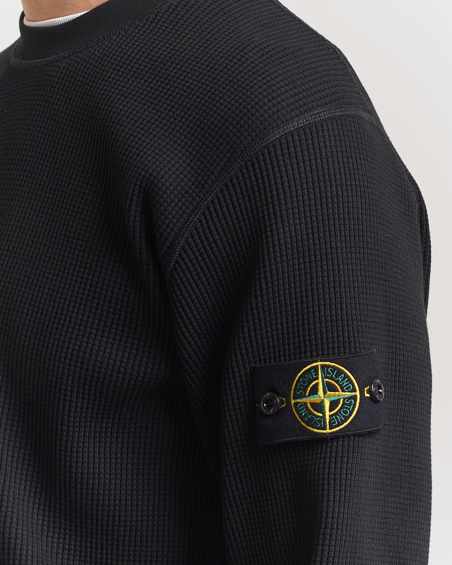 Hombres | Jerséis y prendas de punto | Stone Island | Organic Cotton Waffle Fleece Sweatshirt Black