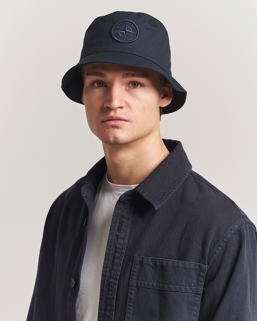 Hombres | Stone Island Logo Bucket Hat Navy Blue | Stone Island | Logo Bucket Hat Navy Blue