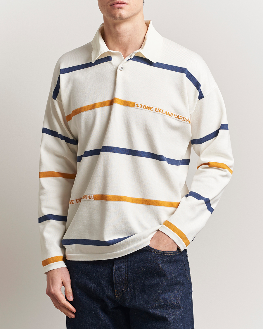 Hombres | Jerséis y prendas de punto | Stone Island | Marina Striped Cotton Rugby Ivory