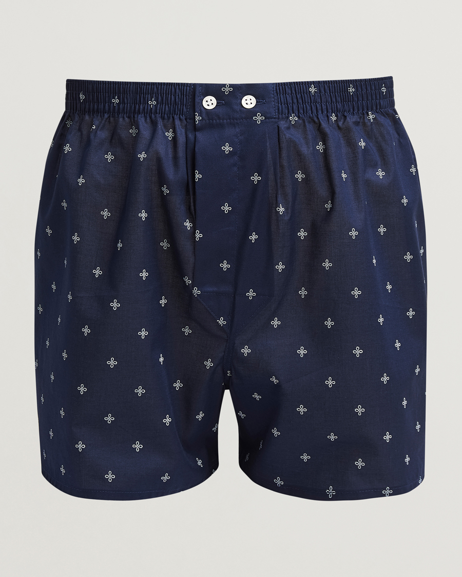 Hombres | Ropa interior y calcetines | Derek Rose | Classic Fit Woven Cotton Boxer Shorts Navy