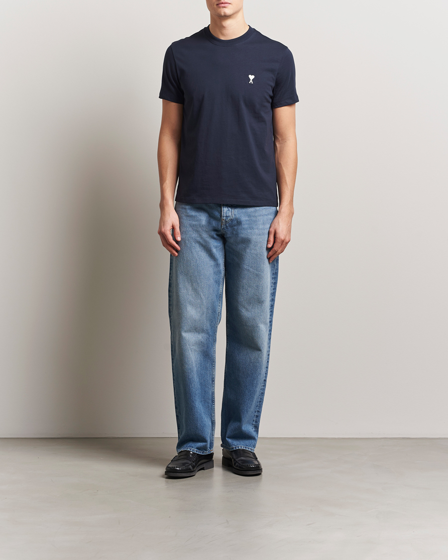 Hombres | Camisetas | AMI | Off White Heart Logo T-Shirt Night Blue