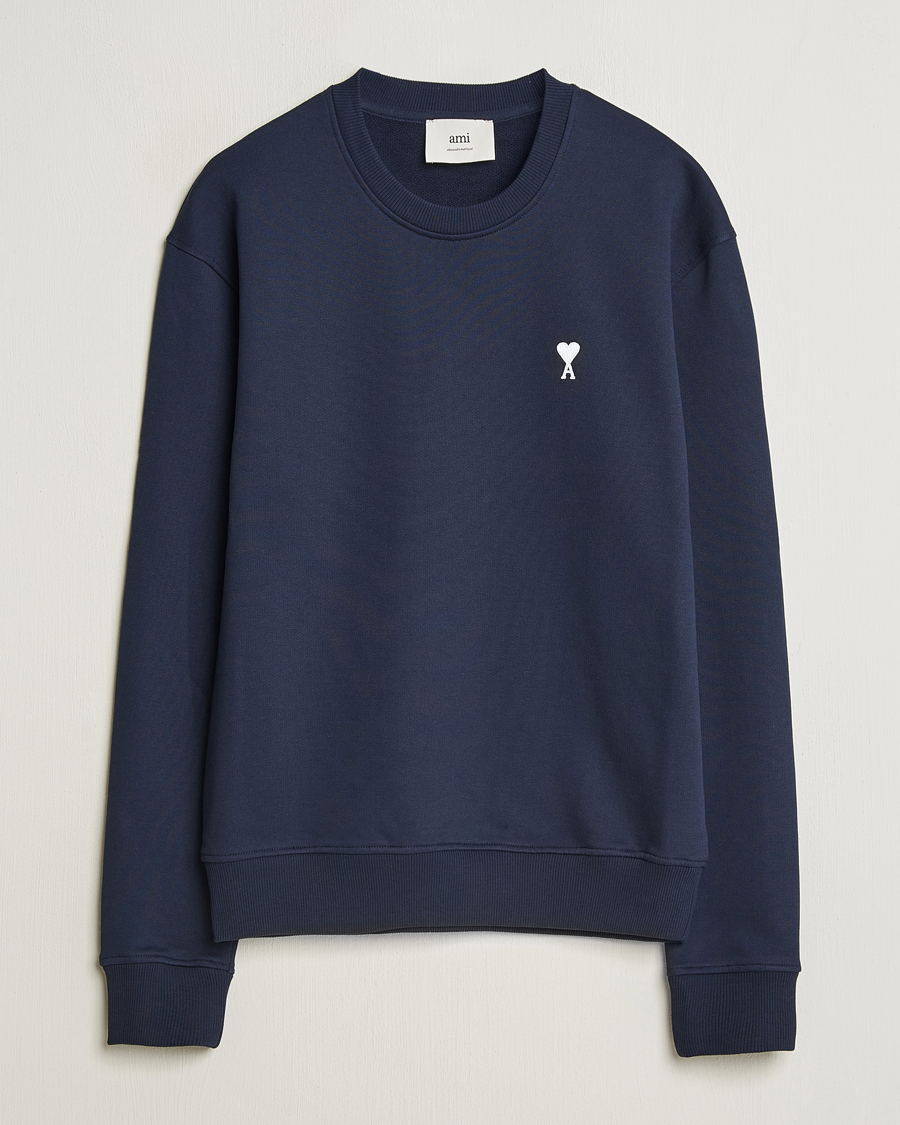 Hombres | Jerséis y prendas de punto | AMI | Off White Heart Logo Sweatshirt Night Blue