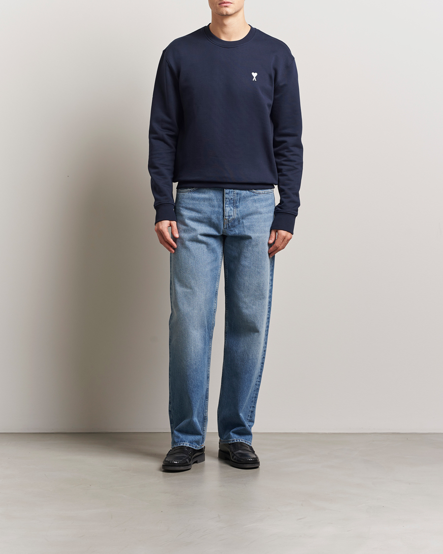 Hombres | Jerséis y prendas de punto | AMI | Off White Heart Logo Sweatshirt Night Blue