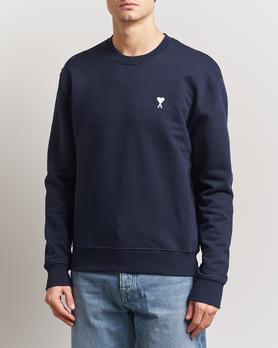 Hombres | Jerséis y prendas de punto | AMI | Off White Heart Logo Sweatshirt Night Blue