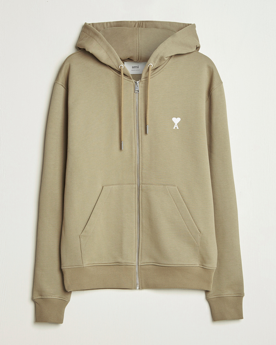 Hombres | Jerséis y prendas de punto | AMI | Off White Heart Logo Full Zip Hoodie Beige