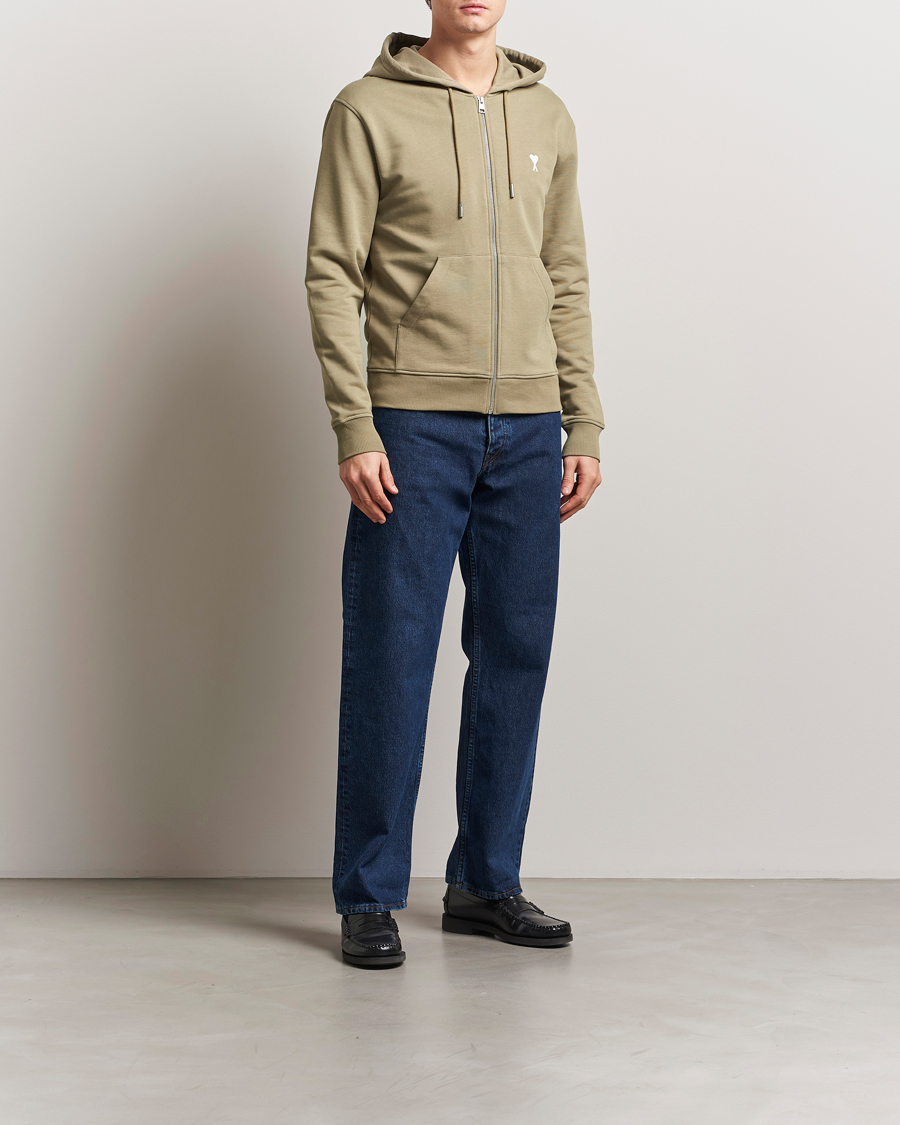 Hombres | Jerséis y prendas de punto | AMI | Off White Heart Logo Full Zip Hoodie Beige