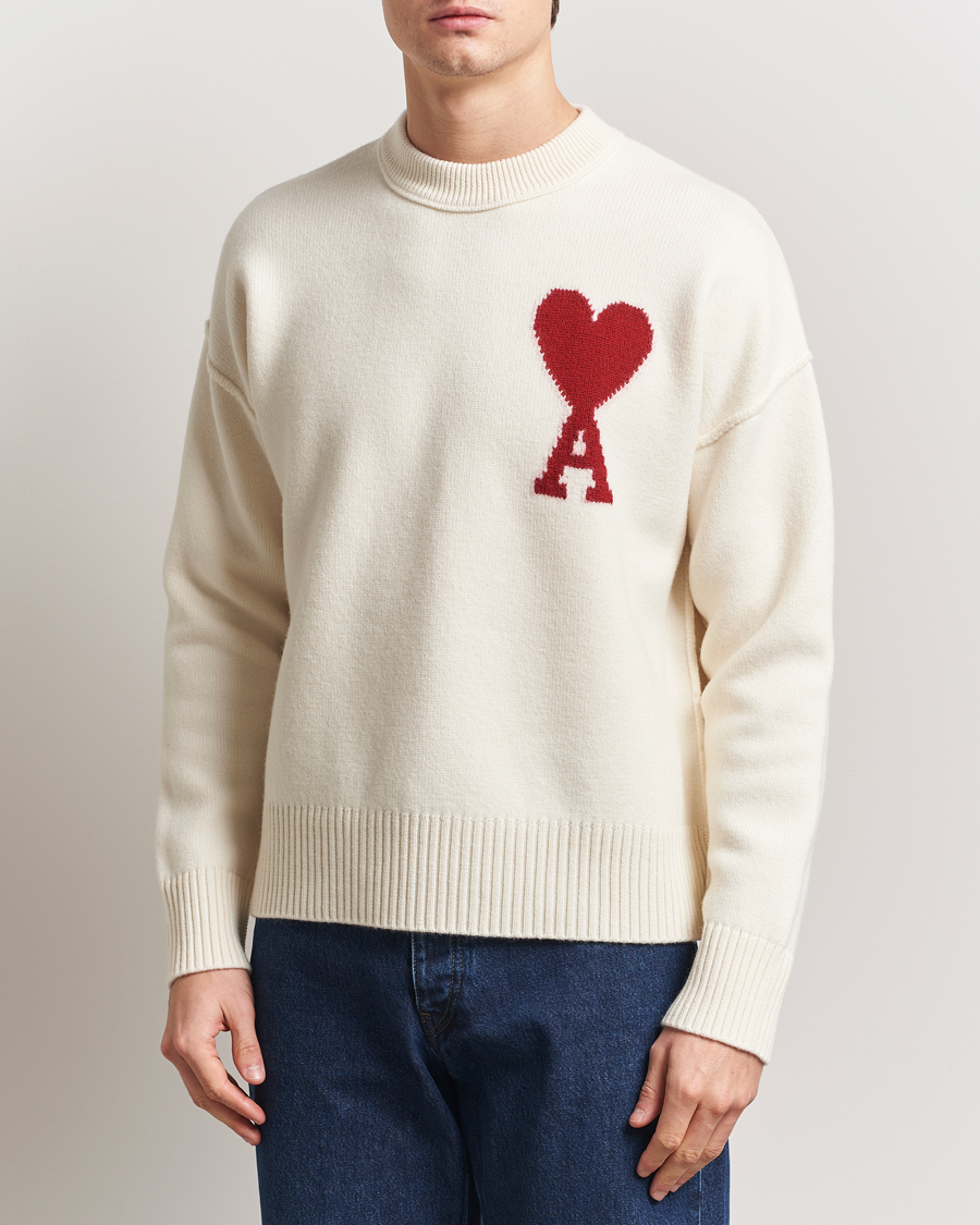 Hombres | Jerséis y prendas de punto | AMI | Big Heart Wool Sweater Off White