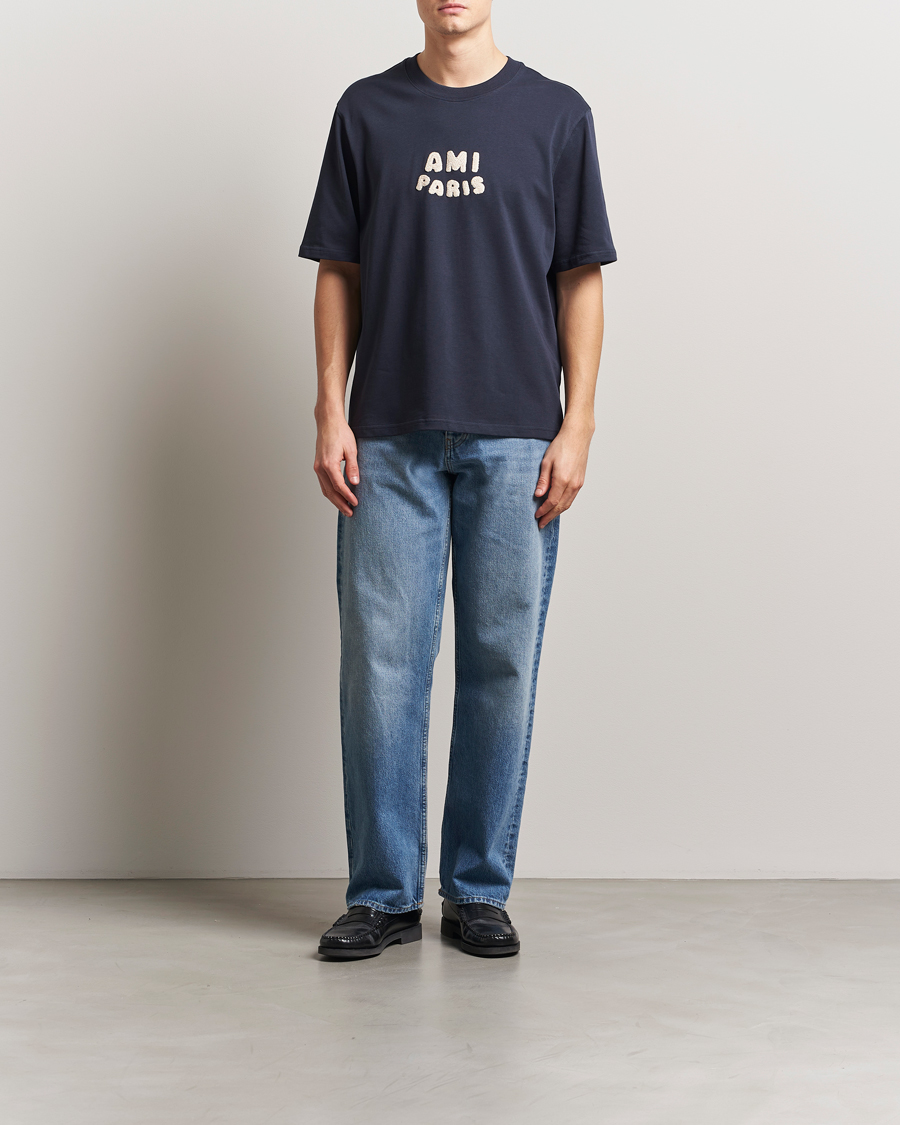 Hombres | Camisetas | AMI | Paris Logo T-Shirt Navy Blue