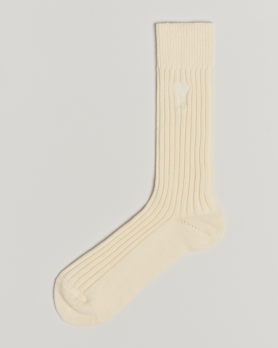 Hombres | Ropa interior y calcetines | AMI | Logo Ribbed Sock Off White