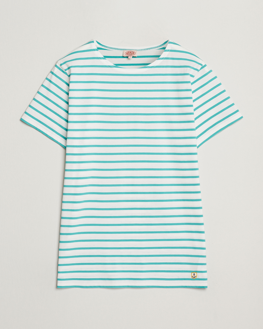 Hombres | Camisetas | Armor-lux | Hoëdic Boatneck Héritage Stripe T-shirt Milk/Laguna