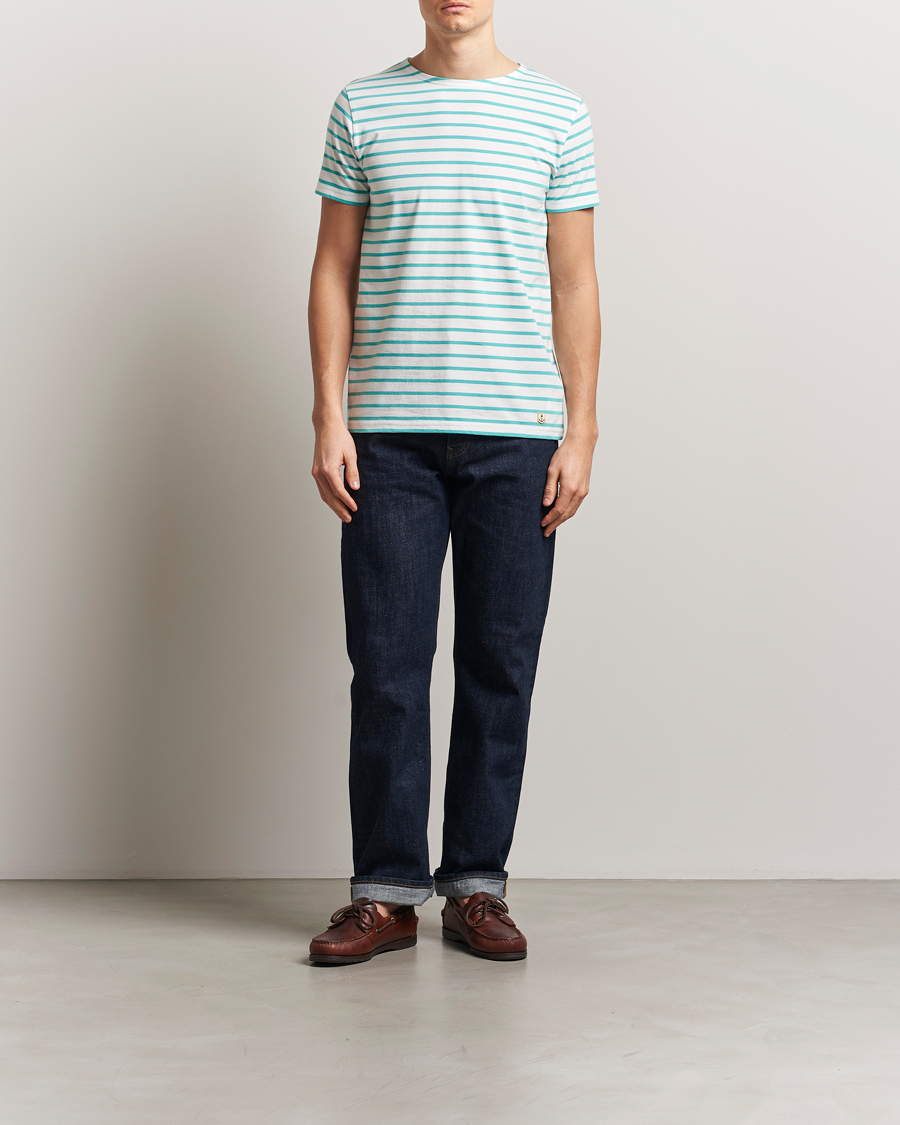 Hombres | Camisetas | Armor-lux | Hoëdic Boatneck Héritage Stripe T-shirt Milk/Laguna