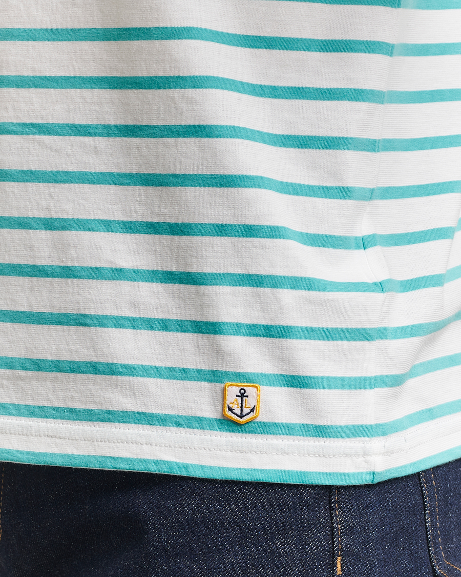 Hombres | Camisetas | Armor-lux | Hoëdic Boatneck Héritage Stripe T-shirt Milk/Laguna