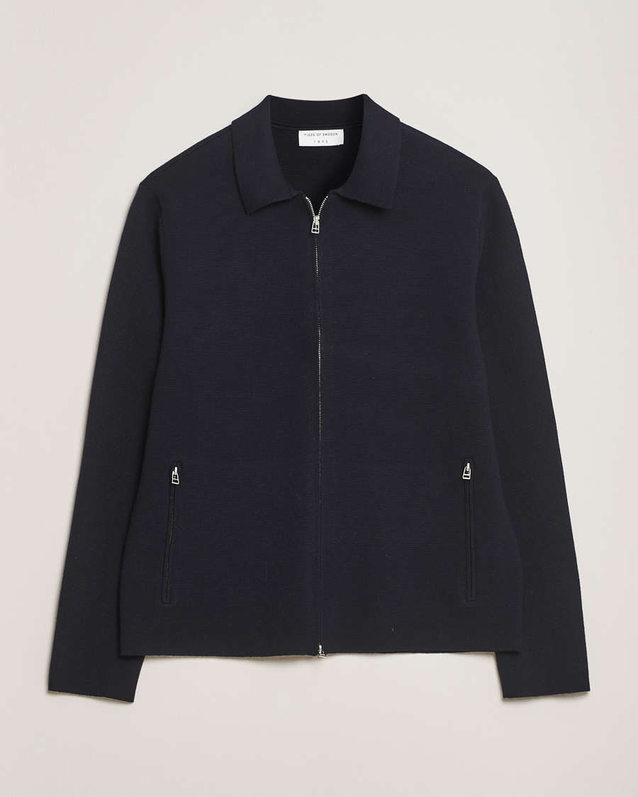 Hombres | Jerséis y prendas de punto | Tiger of Sweden | Celyn Cotton/Wool Full Zip Light Ink