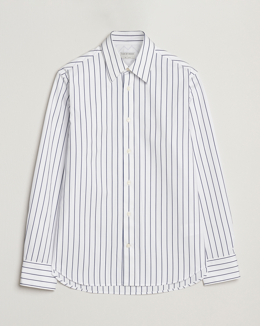Hombres | Camisas | Tiger of Sweden | Bennet Striped Cotton Shirt Pure White