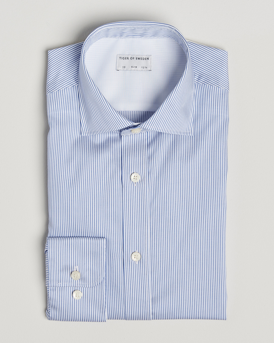 Hombres | Camisas | Tiger of Sweden | Adley Cotton Striped Shirt Blue