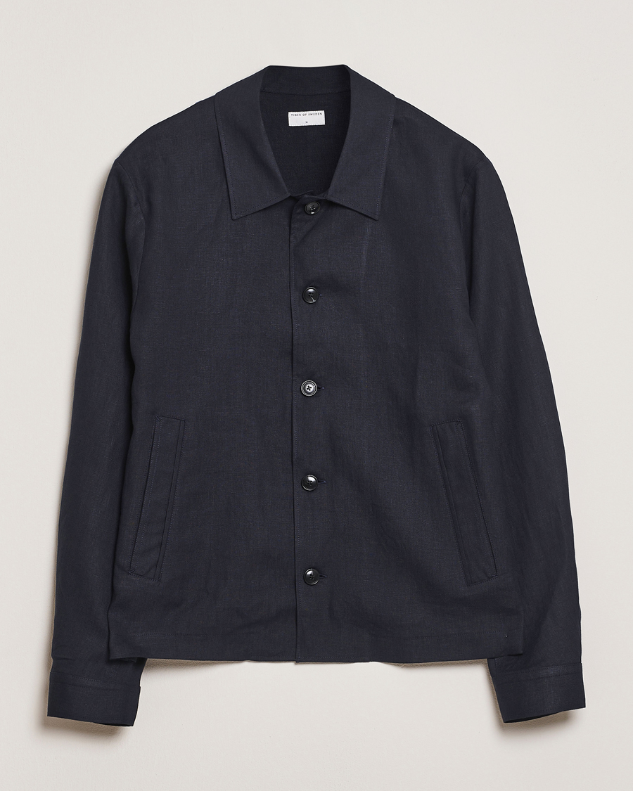 Hombres | Camisas | Tiger of Sweden | Barnaby Linen Overshirt Midnight Blue