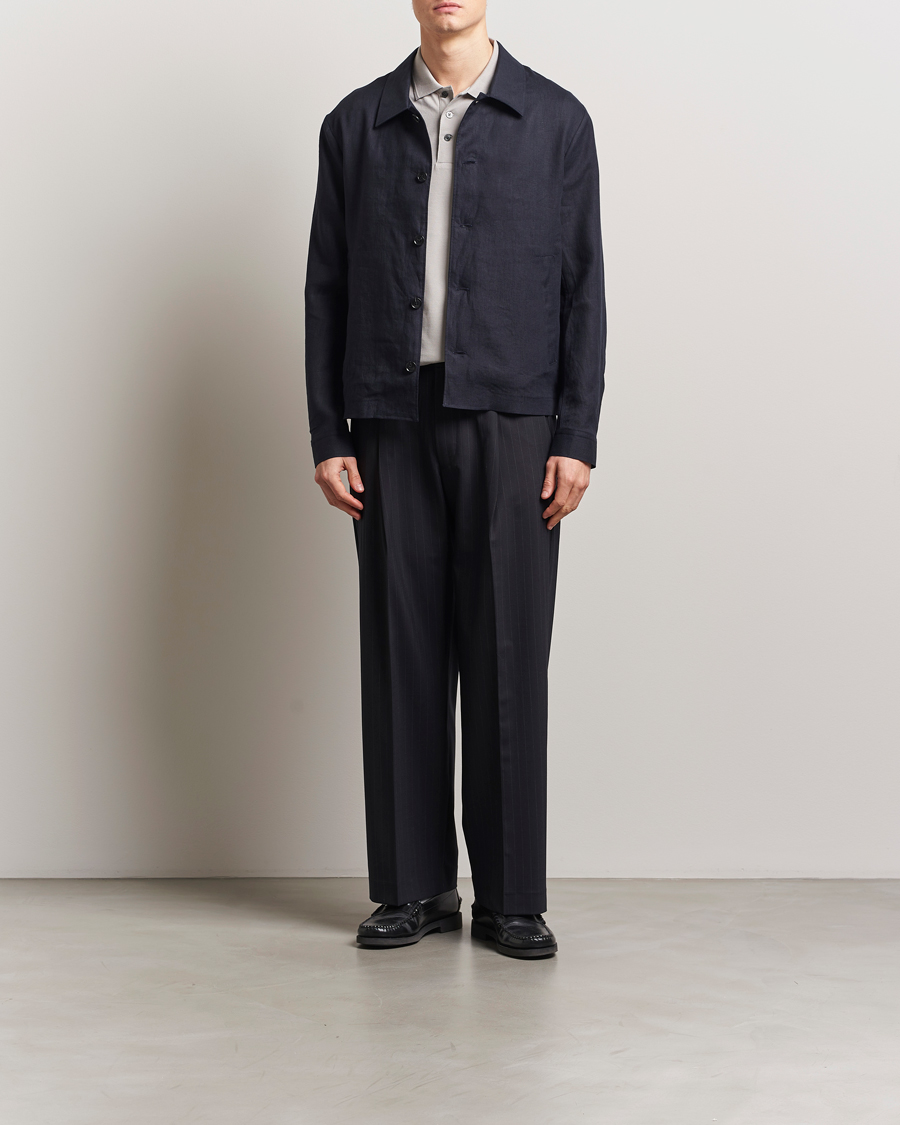 Hombres | Camisas | Tiger of Sweden | Barnaby Linen Overshirt Midnight Blue