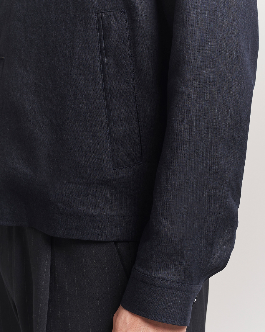 Hombres | Camisas | Tiger of Sweden | Barnaby Linen Overshirt Midnight Blue