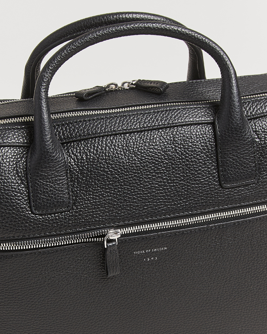 Hombres | Tiger of Sweden Beridare Double Zip Leather Briefcase Black | Tiger of Sweden | Beridare Double Zip Leather Briefcase Black
