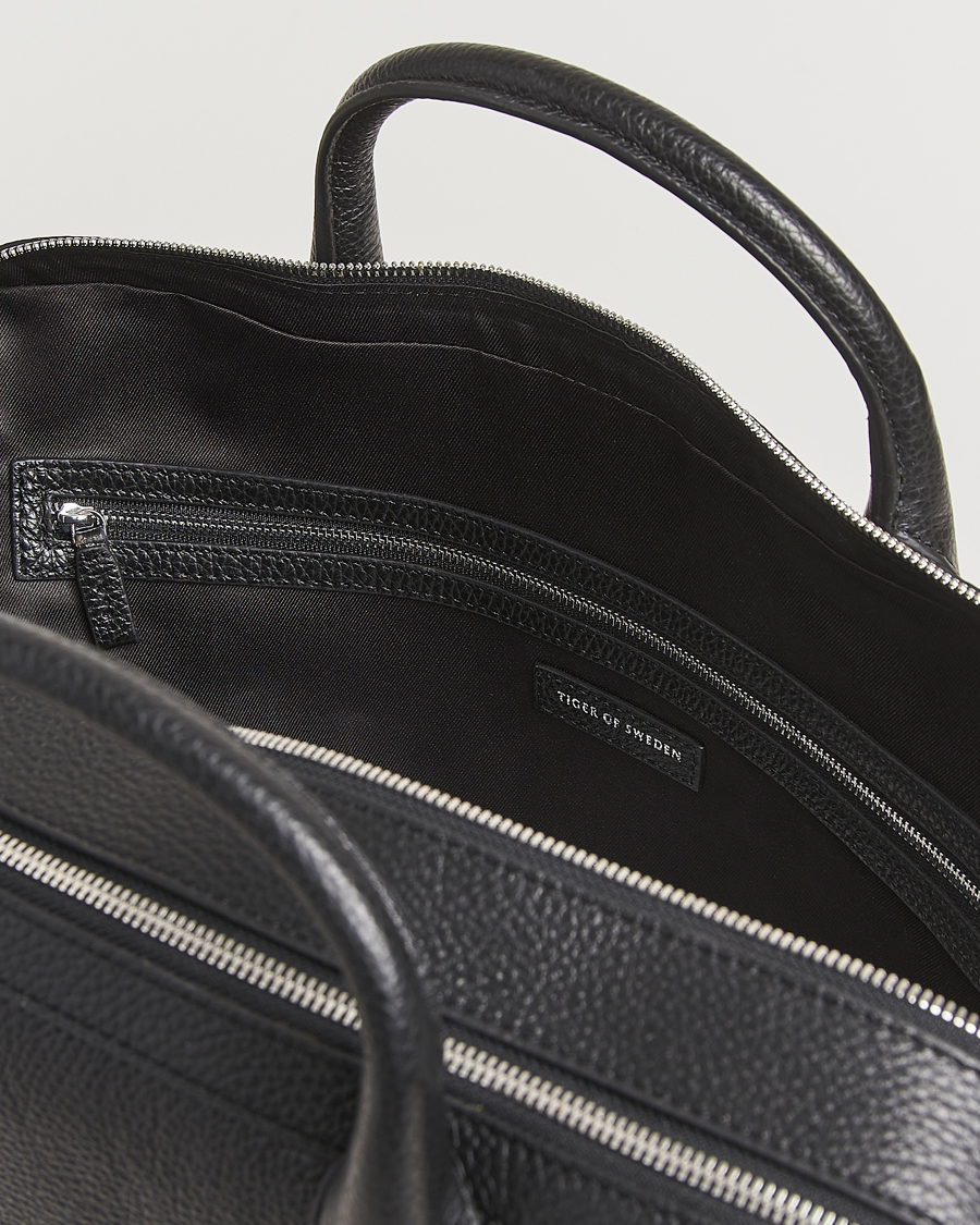 Hombres | Tiger of Sweden Beridare Double Zip Leather Briefcase Black | Tiger of Sweden | Beridare Double Zip Leather Briefcase Black