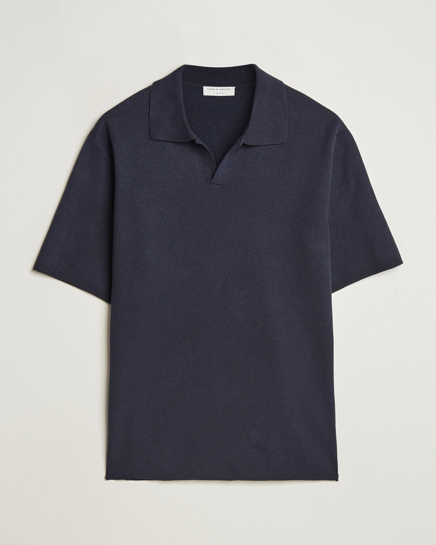 Hombres | Polos | Tiger of Sweden | Maelon Cotton/Linen Knitted Polo Light Ink