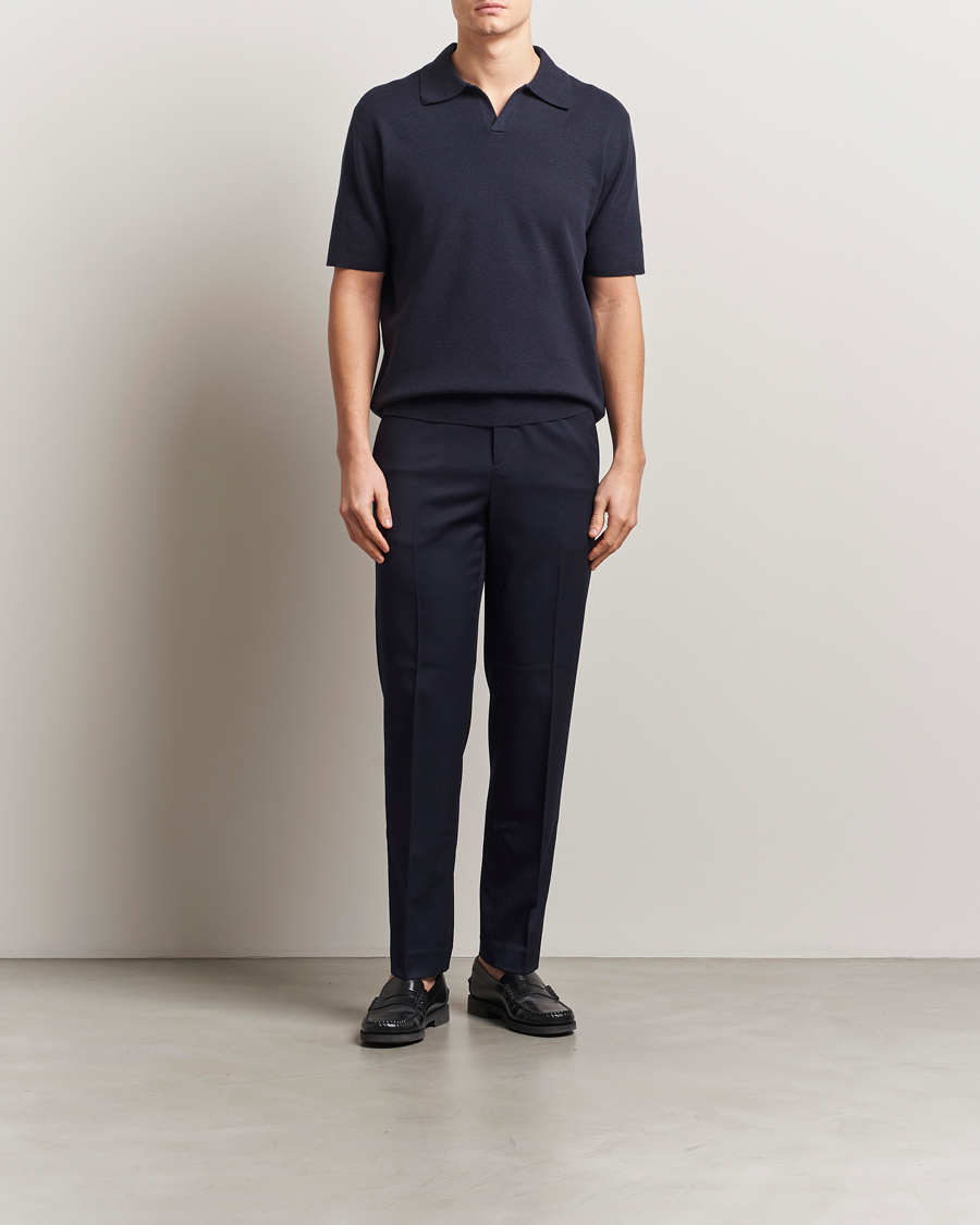 Hombres | Polos | Tiger of Sweden | Maelon Cotton/Linen Polo Light Ink