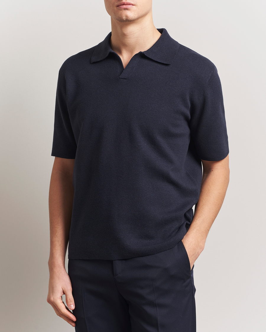 Hombres | Polos | Tiger of Sweden | Maelon Cotton/Linen Polo Light Ink
