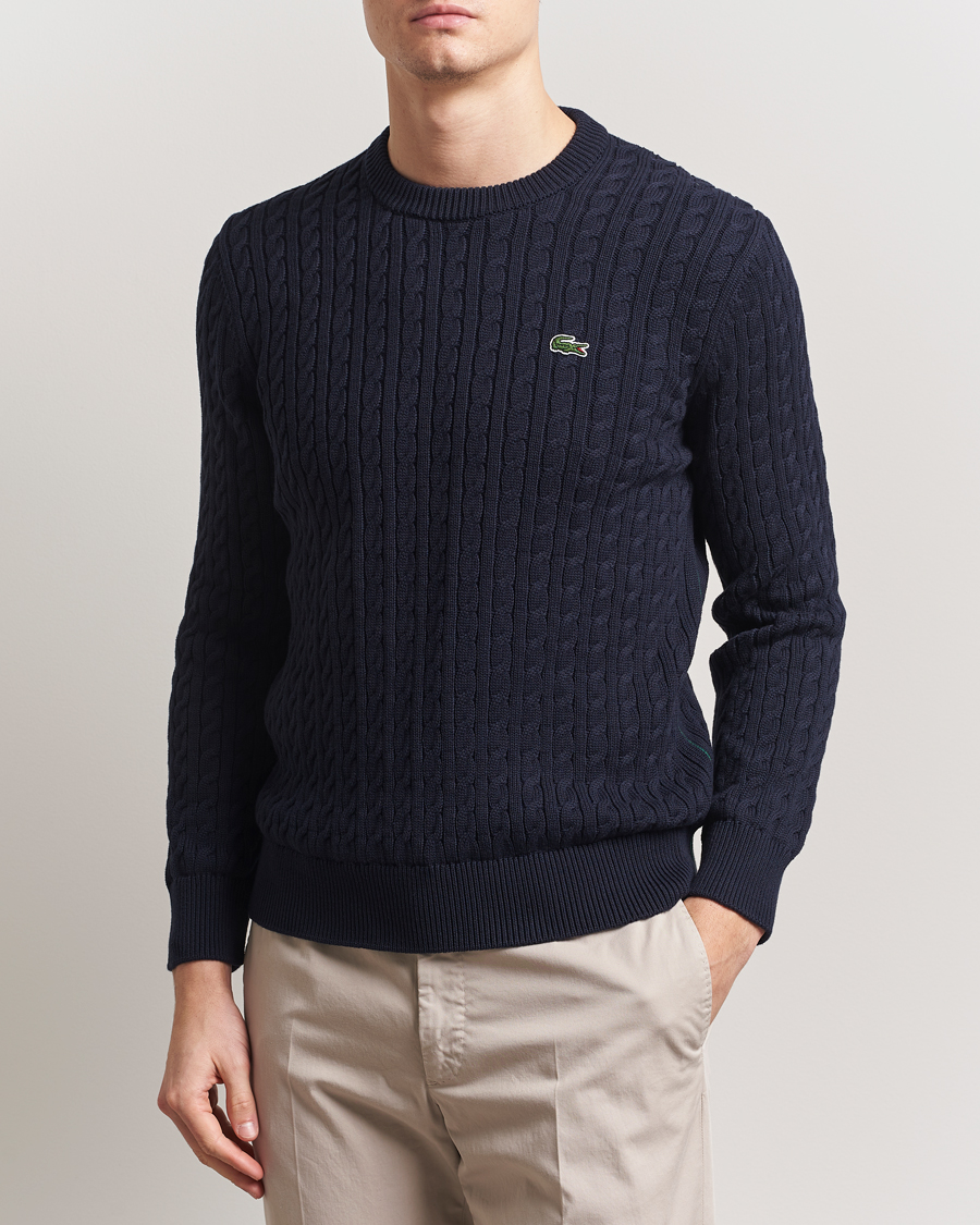 Hombres | Jerséis y prendas de punto | Lacoste | Cotton Cable Sweater Navy Blue