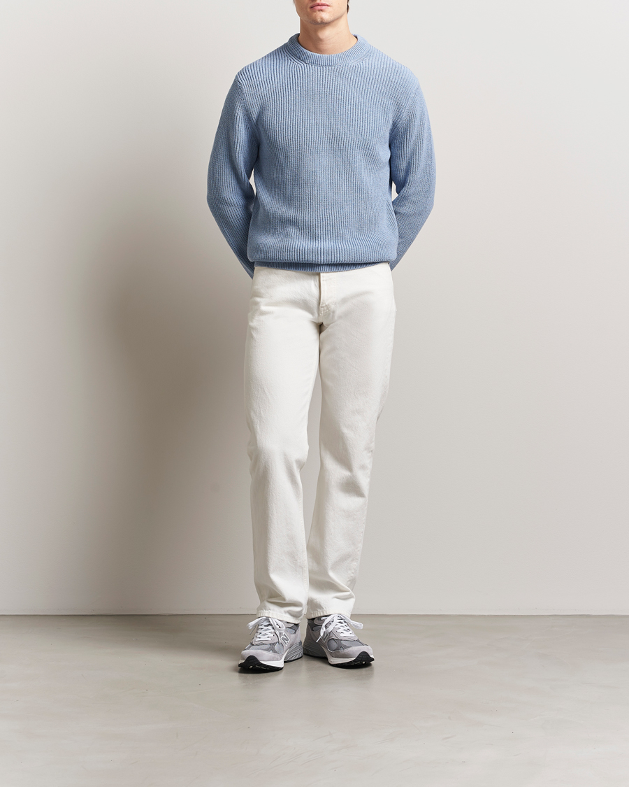 Hombres | Jerséis y prendas de punto | Nudie Jeans | Augusti Rib Cotton Sweater Blue Melange
