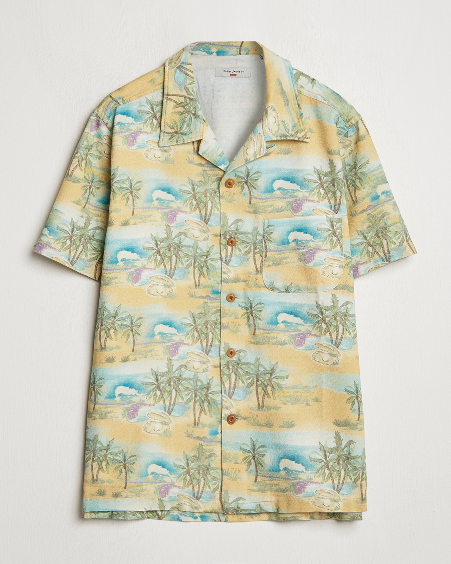 Hombres | Camisas | Nudie Jeans | Arvid Printed Short Sleeve Shirt Mustard