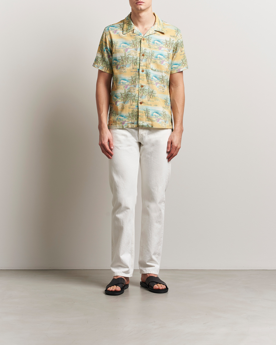 Hombres | Camisas | Nudie Jeans | Arvid Printed Short Sleeve Shirt Mustard