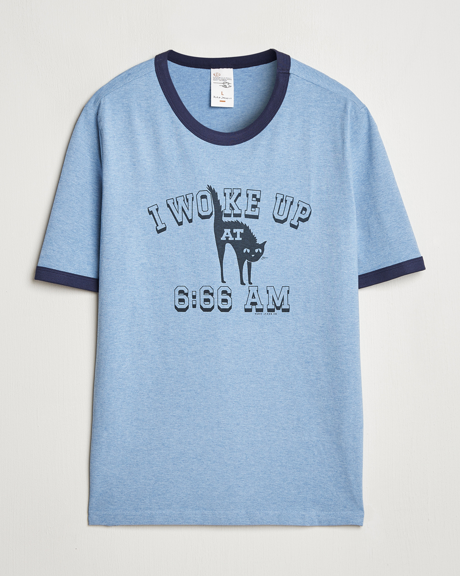 Hombres | Camisetas | Nudie Jeans | Ricky Printed Ringer T-Shirt Blue Melange