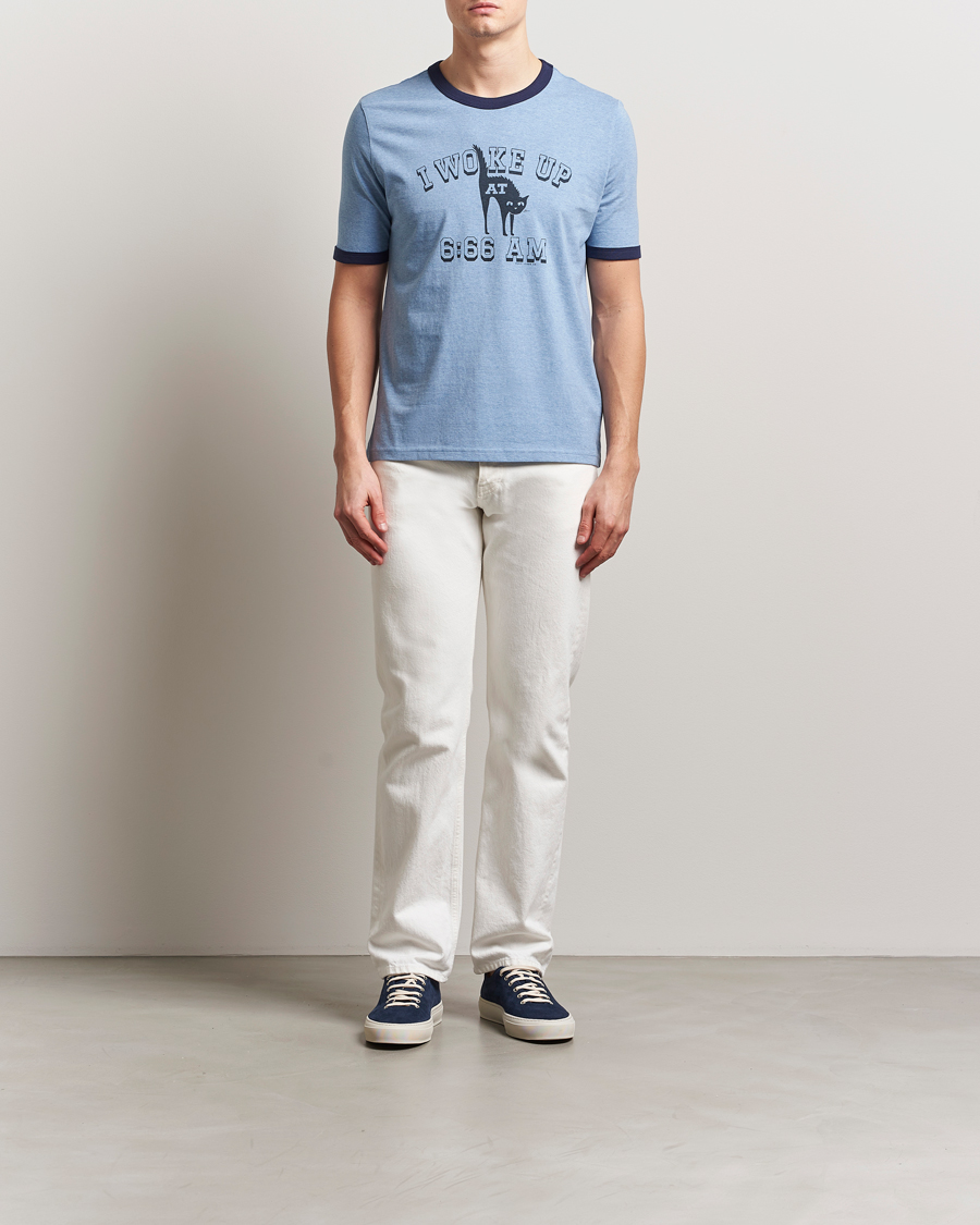Hombres | Camisetas | Nudie Jeans | Ricky Printed Ringer T-Shirt Blue Melange