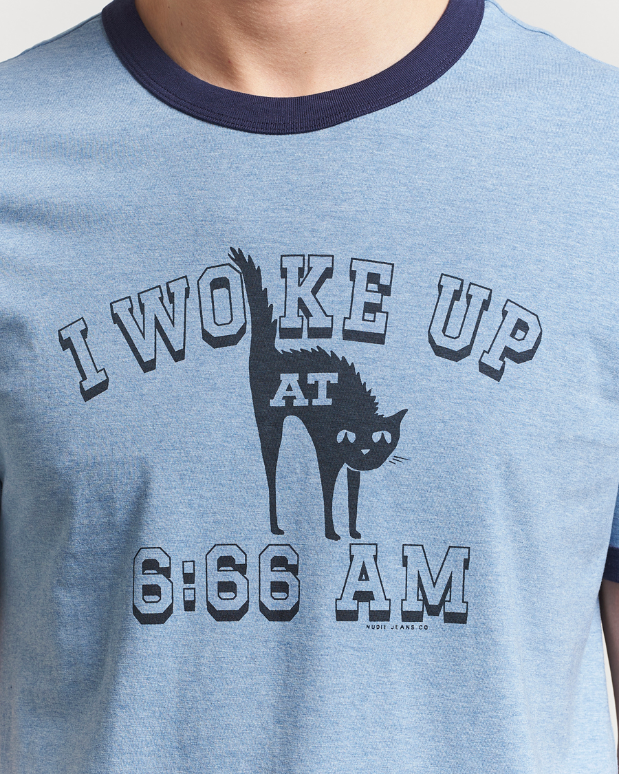 Hombres | Camisetas | Nudie Jeans | Ricky Printed Ringer T-Shirt Blue Melange