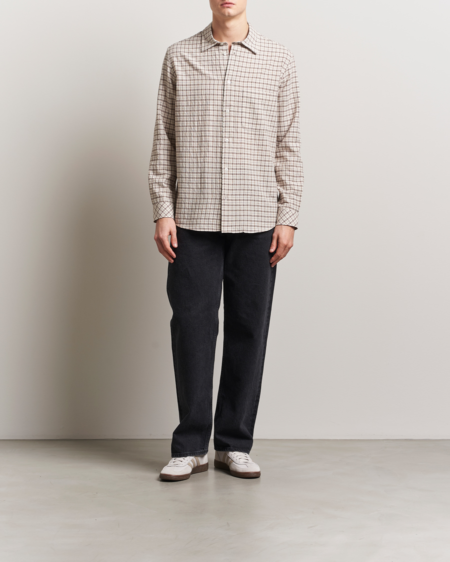Hombres | Camisas | Samsøe Samsøe | Damon Viscose/Cotton Checked Shirt Canteen