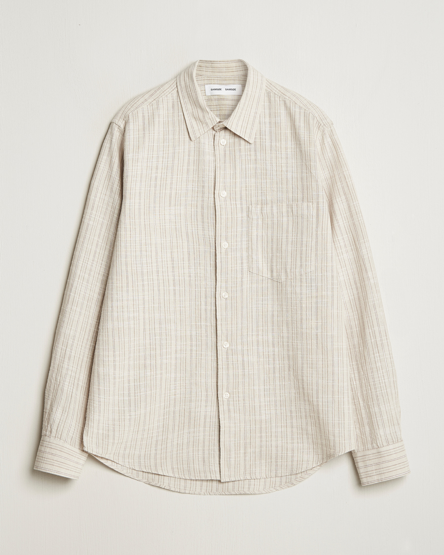 Hombres | Camisas | Samsøe Samsøe | Liam Cotton/Linen Striped Shirt Moonstruck