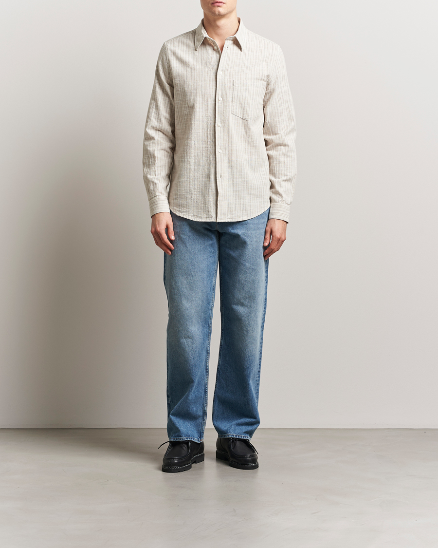 Hombres | Camisas | Samsøe Samsøe | Liam Cotton/Linen Striped Shirt Moonstruck