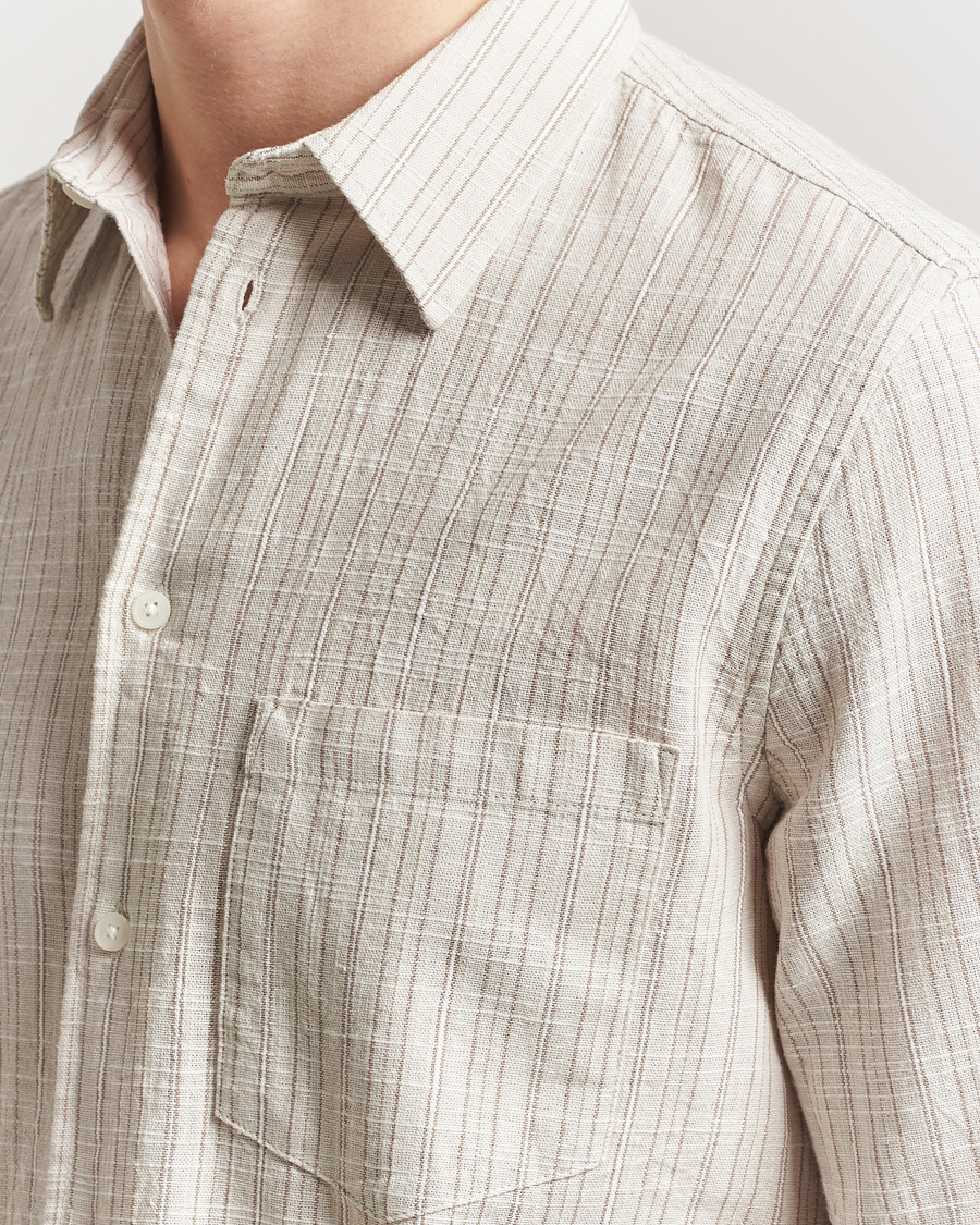 Hombres | Camisas | Samsøe Samsøe | Liam Cotton/Linen Striped Shirt Moonstruck