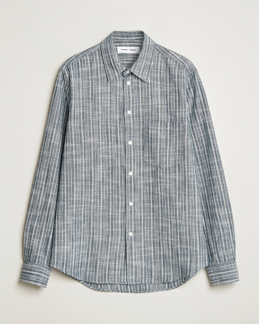 Hombres | Camisas | Samsøe Samsøe | Liam Cotton/Linen Striped Shirt Orion Blue