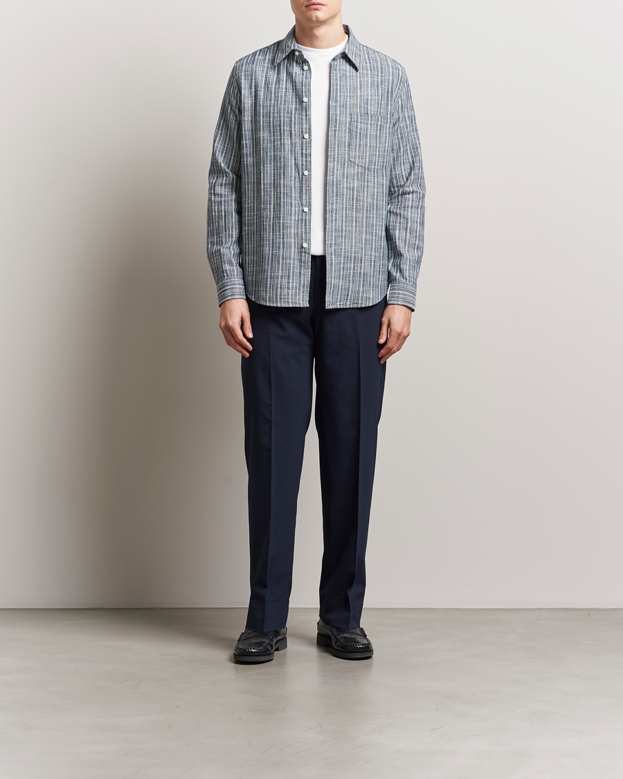 Hombres | Camisas | Samsøe Samsøe | Liam Cotton/Linen Striped Shirt Orion Blue